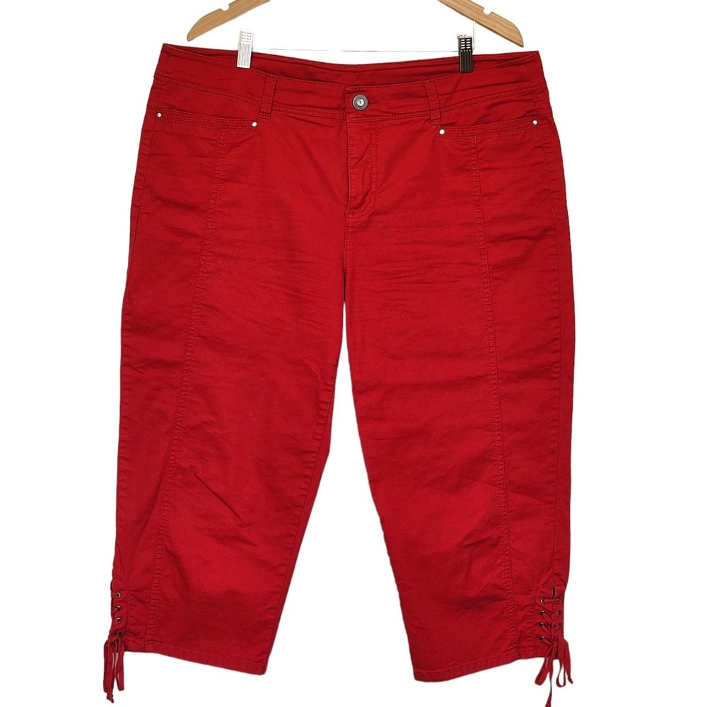 Style & Co Red Capri Crop Pants Size 16 XL Cotton Drawstring Hem Casual Womens